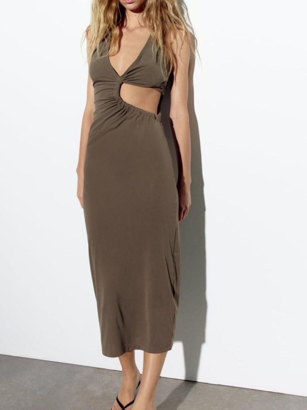 Zara Cut-Out Midi Dress Brown XL
